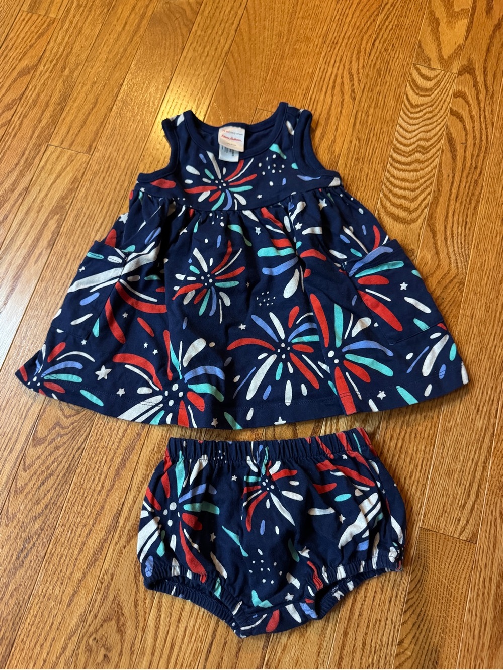 Toddler or baby Navy Firework Print Dress & Bloomer Set
